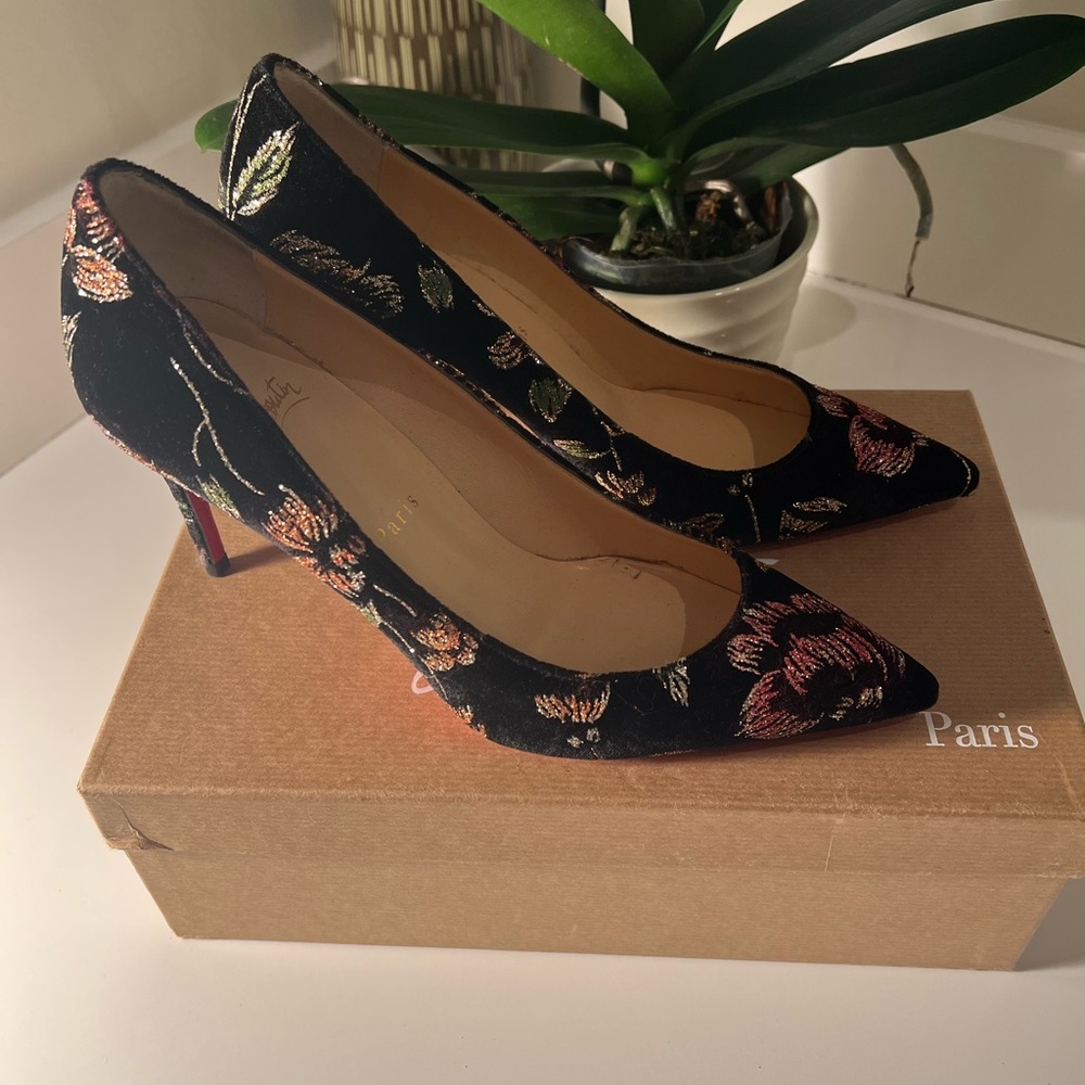 Christian Louboutin Black Floral Heels- NWT - Picture 7 of 10